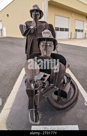 Scultura metallica "On the Scene" creata nel 2012 dal vigile del fuoco Dennis D Sackmann, a Ritzville, nello stato di Washington, USA Foto Stock