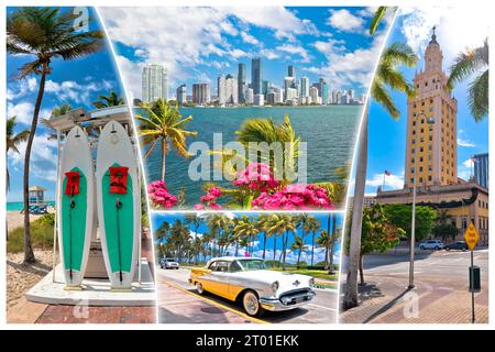 Punti di riferimento della città di Miami vista da cartolina turistica, stato della Florida, stati uniti d'America Foto Stock