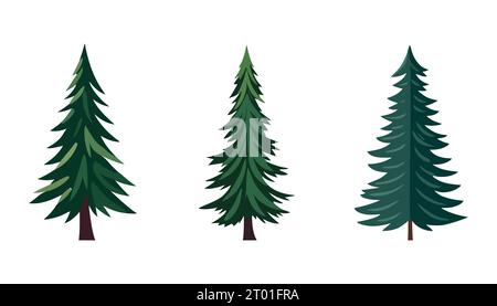 Insieme verde di alberi di Natale isolati. Illustrazione vettoriale Illustrazione Vettoriale