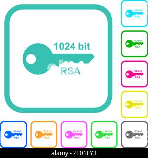 crittografia rsa a 1024 bit icone piatte dai colori vivaci con bordi curvi su sfondo bianco Illustrazione Vettoriale