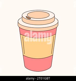 Tazza di caffè in carta in linea, stile doodle. Illustrazione vettoriale isolata su sfondo bianco. Illustrazione Vettoriale