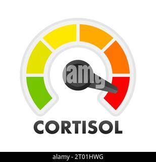 Misuratore del livello di cortisolo, scala di misurazione. Indicatore del tachimetro del livello di cortisolo. Illustrazione delle scorte vettoriali Illustrazione Vettoriale