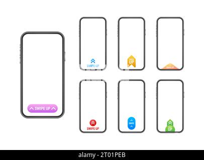 Sfondi con simbolo di scorrimento verso l'alto per la storia dei social media. Scorri verso l'alto sul display dello smartphone. Illustrazione delle scorte vettoriali Illustrazione Vettoriale