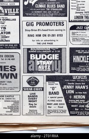 Advertit for Concerts nel numero degli anni '1970 di NME New Musical Express Music Paper Foto Stock