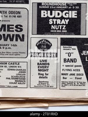 Advertit for Concerts nel numero degli anni '1970 di NME New Musical Express Music Paper Foto Stock