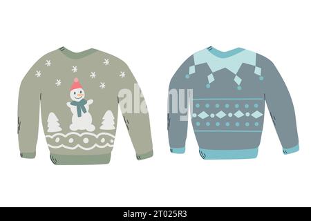 due pullover invernali con motivi nordici, pupazzi di neve Illustrazione Vettoriale