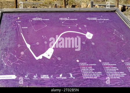 Insegna a Mirador Astronomico de Sicasumbre, isola di Fuerteventura, arcipelago delle Canarie, Spagna - 20 settembre 2023 Foto Stock