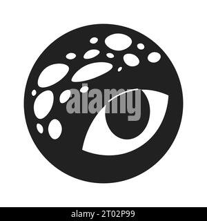 Simpatico pianeta oculare con macchie di dinosauro oggetto concettuale cartoni animati 2D in bianco e nero Illustrazione Vettoriale