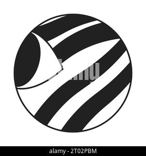 Pianeta alieno a righe che guarda lateralmente oggetto concettuale dei cartoni animati 2D in bianco e nero Illustrazione Vettoriale