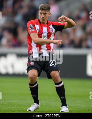 23 set 2023 - Brentford contro Everton - Premier League - Gtech Community Stadium Vitaly Janelt di Brentford durante la partita contro l'Everton. Immagine : Mark Pain / Alamy Live News Foto Stock