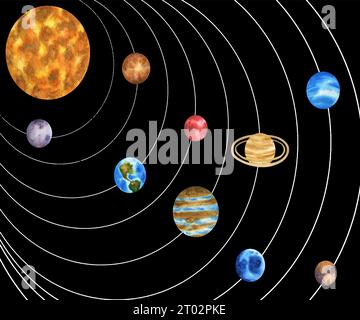 Pianeti del sistema solare. Illustrazione vettoriale sullo sfondo dello spazio con stelle. Clip art del planetario Illustrazione Vettoriale