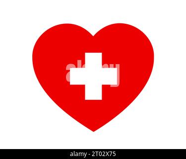 Cuore con croce come simbolo di medicina cardiaca, scienza medica, salute e sanità. O l'amore svizzero per la Svizzera. Illustrazione vettoriale isolata su Foto Stock
