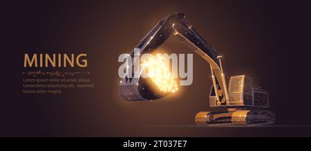 Escavatore con oro. Crypto mining, Bitcoin cryptocurrency Illustrazione Vettoriale
