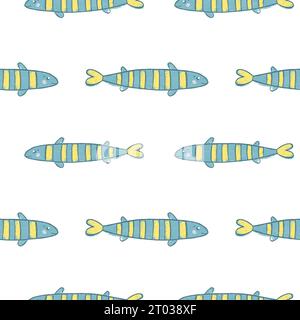 stampa di pesce disegnata con pastelli ad olio, pesce in uno stile primitivo per l'abbigliamento dei bambini Foto Stock