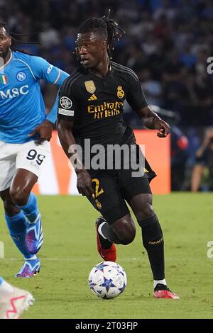 Napoli, Italia. 3 ottobre 2023. Napoli, Italia, 3 ottobre 2023: Eduardo Camavinga (12 Real Madrid) durante la partita di Champions League tra SSC Napoli e Real Madrid CF allo Stadio Diego Armando Maradona il 3 ottobre 2023 a Napoli (foto Mosca/SPP) credito: SPP Sport Press Photo. /Alamy Live News Foto Stock