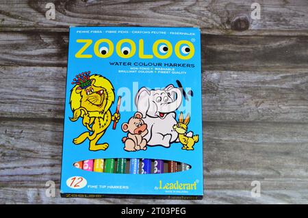Cairo, Egitto, settembre 27 2023: Pennarelli Zooloo acquerelli, penne ad acquerello di diversi colori per la pittura, concetto Back to School, forniture scolastiche Foto Stock
