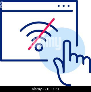 Fare clic con il dito sul simbolo nessun wi-fi nel browser. Icona Pixel Perfect Illustrazione Vettoriale