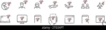 Nessuna icona del segnale wi-fi impostata. Pixel Perfect, vettori modificabili Illustrazione Vettoriale