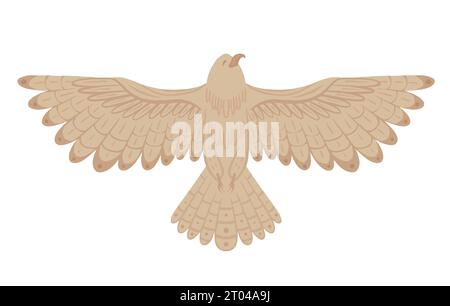 Clipart piatto vettoriale di un'aquila con ali sparse isolate dallo sfondo. Illustrazione decorativa disegnata a mano di un uccello volante. Ornithological Drawin Illustrazione Vettoriale