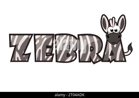 Zebra effetto testo animale. È adatto per la progettazione di cartoline, libri, opuscoli e striscioni Illustrazione Vettoriale