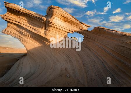 Formazioni di arenaria nel deserto di Abu Dhabi negli Emirati Arabi Uniti. Foto Stock