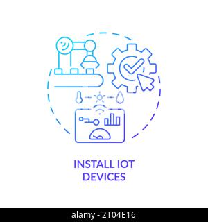 Concetto di installazione di dispositivi IOT con icona lineare sottile gradiente 2D. Illustrazione Vettoriale