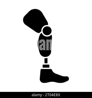 Icona della gamba protesica nera in stile glifo semplice 2D. Illustrazione Vettoriale