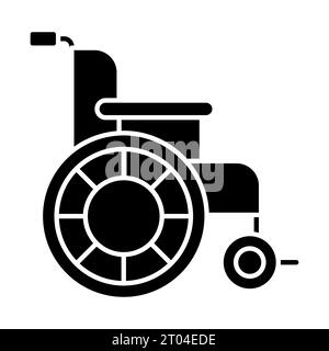 Icona nera della sedia a rotelle in stile glifo semplice 2D. Illustrazione Vettoriale
