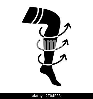 Icona delle calze a compressione nera in stile glifo semplice 2D. Illustrazione Vettoriale