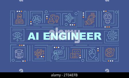 Testo 2D ai ENGINEER con icone lineari sottili Illustrazione Vettoriale