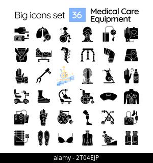 Set di icone per apparecchiature medicali silhouette 2D Illustrazione Vettoriale