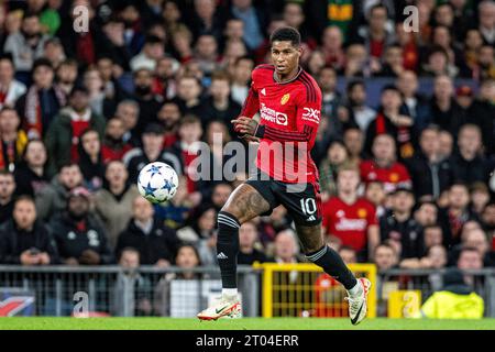 Manchester, Regno Unito. 3 ottobre 2023. Old Trafford MANCHESTER, INGHILTERRA - 3 OTTOBRE: Marcus Rashford del Manchester United in azione durante la fase A gironi della UEFA Champions League Match tra Manchester United e Galatasaray all'Old Trafford il 3 ottobre 2023 a Manchester, Inghilterra. (Foto di Richard Callis/SPP) (SPP) credito: SPP Sport Press Photo. /Alamy Live News Foto Stock