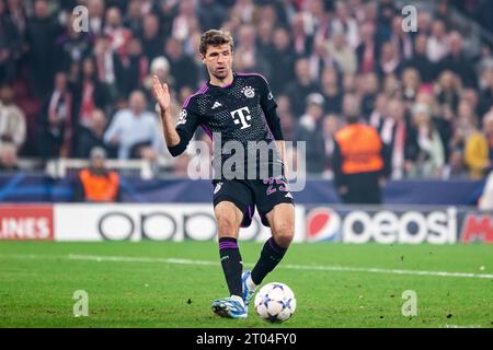 Copenhagen, Danimarca. 3 ottobre 2023. Thomas Müller (25) del Bayern Monaco visto durante la partita di UEFA Champions League tra FC Copenhagen e Bayern Monaco al Parken di Copenaghen. (Foto: Gonzales Photo/Alamy Live News Foto Stock