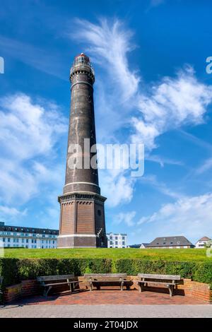 Il nuovo faro sull'isola di Borkum, Germania Foto Stock