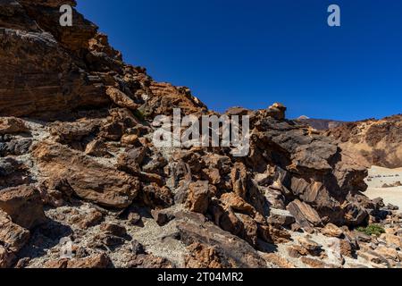 Bellissimo paesaggio del famoso vulcano di montagna Pico del Teide nel Parco Nazionale del Teide, Tenerife, Isole Canarie, Spagna Foto Stock