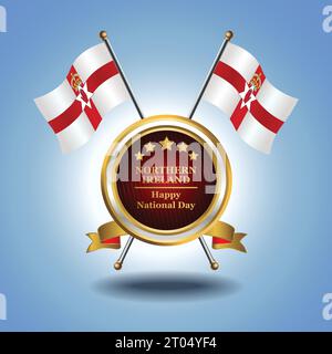 Piccola bandiera nazionale dell'Irlanda del Nord su Circle con sfondo blu garadasi Illustrazione Vettoriale