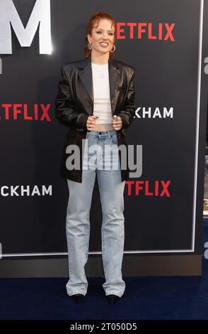 Londra, Regno Unito. 3 ottobre 2023. Jess Glynne partecipa alla serie Netflix dei Beckham Premiere Arrivals al Curzons Mayfair di Londra. Crediti: S.A.M./Alamy Live News Foto Stock