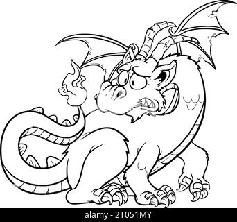 Graziosa pagina da colorare per i bambini dei draghi dei cartoni animati Foto Stock