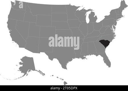 Mappa federale CMYK nera della CAROLINA DEL SUD all'interno di una mappa politica grigia dettagliata degli Stati Uniti d'America su sfondo trasparente Illustrazione Vettoriale