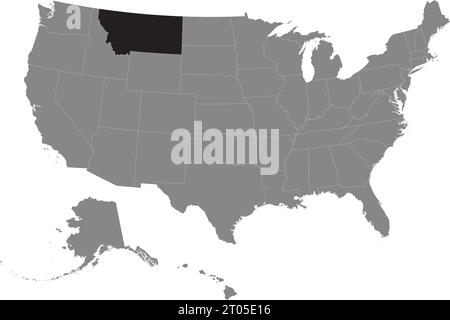 Mappa federale CMYK nera del MONTANA all'interno di una mappa politica grigia dettagliata degli Stati Uniti d'America su sfondo trasparente Illustrazione Vettoriale