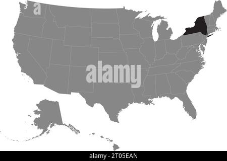 Mappa federale CMYK nera di NEW YORK all'interno di una mappa politica grigia dettagliata degli Stati Uniti d'America su sfondo trasparente Illustrazione Vettoriale