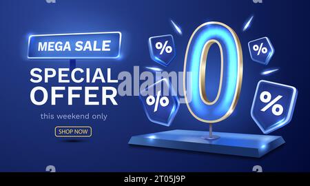 Zero commissioni, offerta limitata, zero percento. Promozione cartello. Vettore Illustrazione Vettoriale