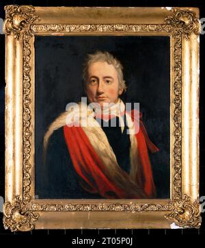 Sir Humphry Davy, 1778 – 1829, è stato un chimico e inventore britannico che ha inventato la lampada Davy, pittura ad olio Foto Stock