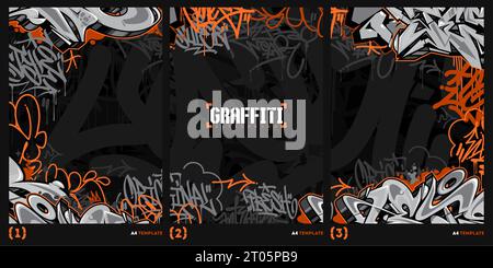 Modello illustrativo per poster A4 astratto in stile graffiti scuri. Illustrazione vettoriale Illustrazione Vettoriale