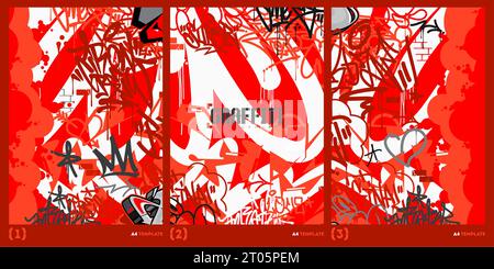 Modello artistico di illustrazione vettoriale per poster A4 in stile graffiti astratto rosso Illustrazione Vettoriale