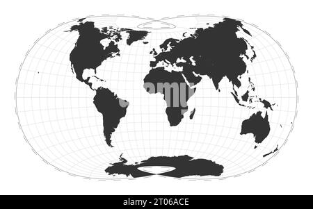 Mappa vettoriale del mondo. Proiezione ottimale Laskowski. Mappa geografica del mondo pianeggiante con linee di latitudine e longitudine. Centrato a 0° di longitudine. Illustrazione Vettoriale