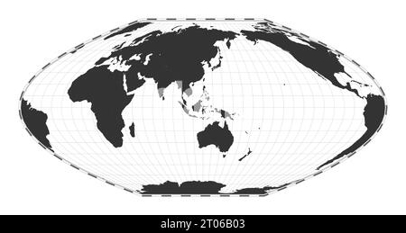 Mappa del mondo vettoriale. McBryde-Thomas, proiezione a area uguale pseudodocilindrica parabolica piatta-polare. Mappa geografica del mondo con latitudine e longitud Illustrazione Vettoriale