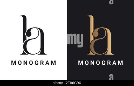 Design con logo monogramma Luxury Initial ha o AH Text Letter Illustrazione Vettoriale