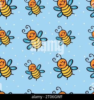 Modello senza cuciture con api mellifere. Design dei cartoni animati. Illustrazione Vettoriale