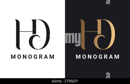 Design con logo monogramma Luxury Initial HD o DH Text Letter Illustrazione Vettoriale